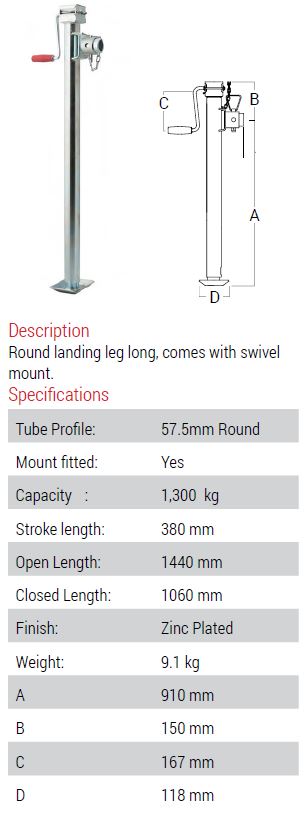 (198404) 198404 AL-KO 1300kg Long Round Landing Leg