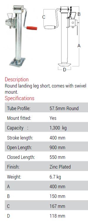 (198402) AL-KO 1300kg Round Landing Leg