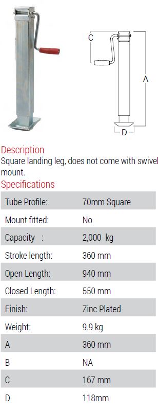 (198408) AL-KO 2000kg Square 70mm Landing Leg